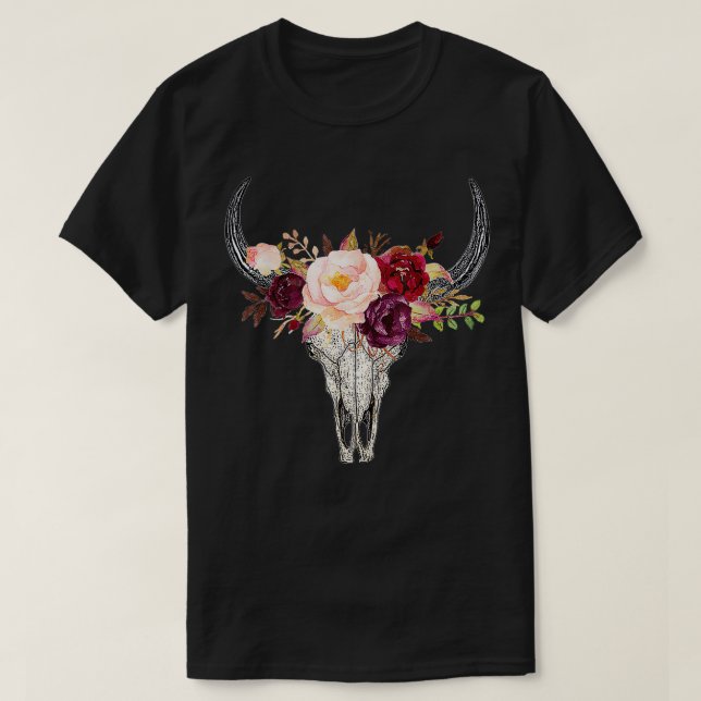 Bull Skull-blommor söt  T Shirt (Design framsida)