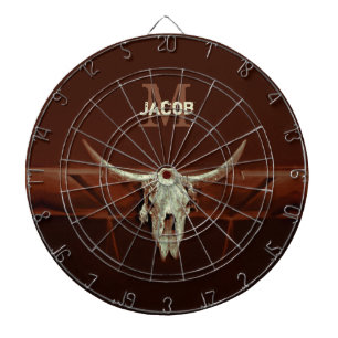 Bull Skull Brown Land Rustic Westernare Monogram Darttavla