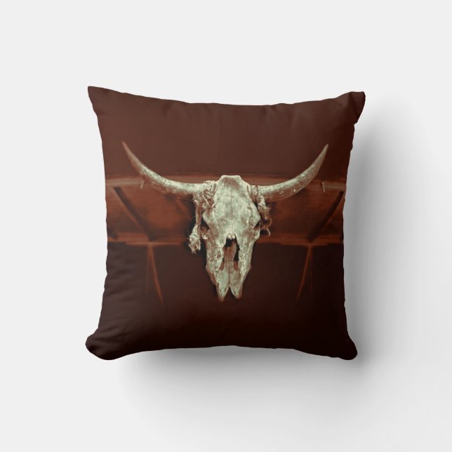 Bull Skull Brown Rustic Land Westernare gård Kudde (Framsida)