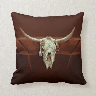 Bull Skull Brown Rustic Land Westernare gård Kudde