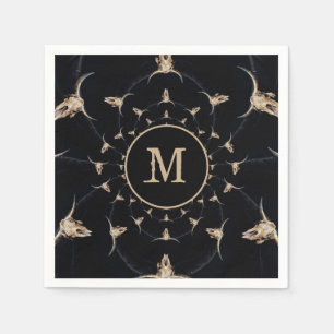 Bull Skull Cowboy Monogram Brown Vintage Land Pappersservett