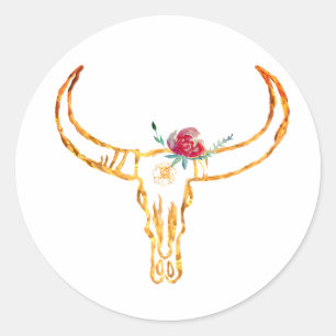 Bull Skull Guld, Ro Sticker Runt Klistermärke