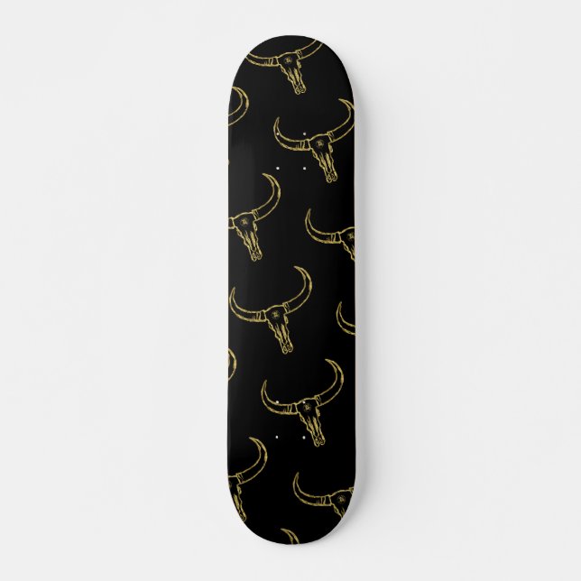 Bull Skull Guld Skate Mini Skateboard Bräda 18,5 Cm (Framsida)