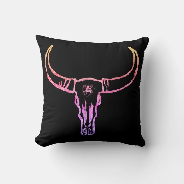 Bull Skull Guld Throw Cushion Kudde (Framsida)