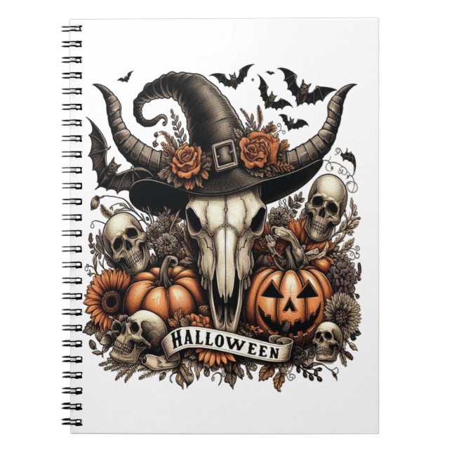 Bull Skull Halloween Cow Anteckningsbok (Framsidan)