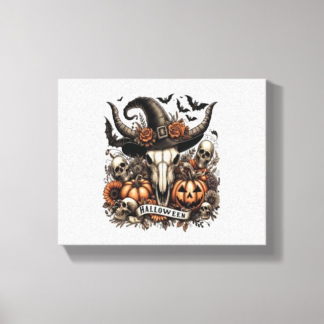 Bull Skull Halloween Cow Canvastryck (Framsida)