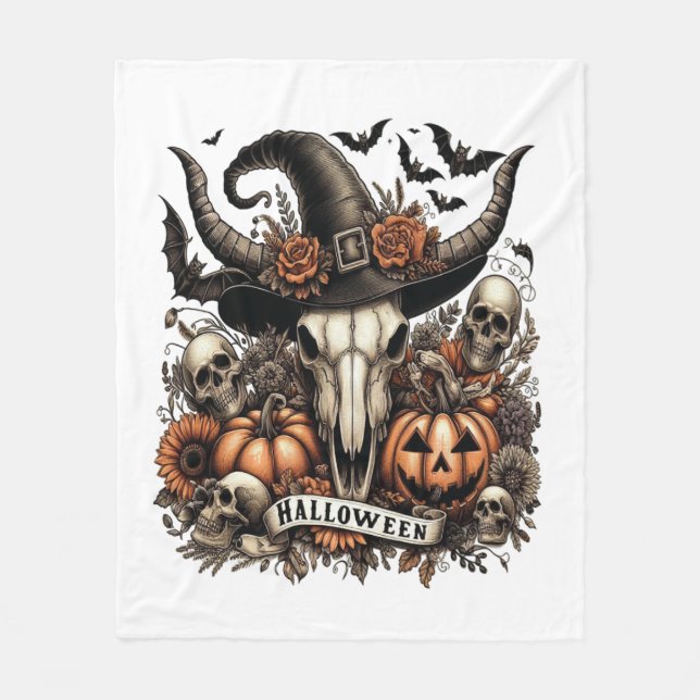 Bull Skull Halloween Cow Fleecefilt (Framsidan)