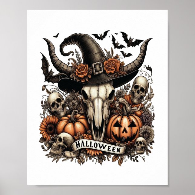 Bull Skull Halloween Cow Poster (Framsidan)