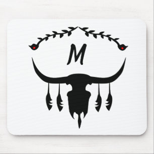 Bull Skull med Black Feathers Silhouette Musmatta