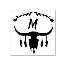 Bull Skull med Black Feathers Silhouette Stämpel