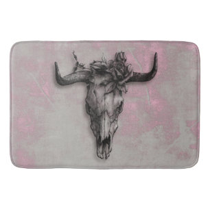 Bull Skull och Ro Rustic Rosa Grått Badrumsmatta