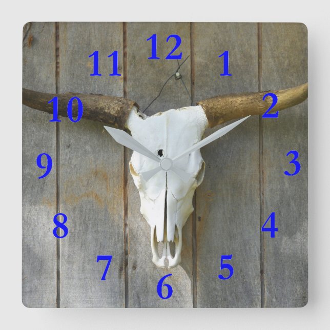 Bull Skull Square Wall Clock Fyrkantig Klocka (Framsida)