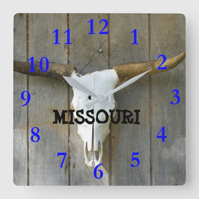 Bull Skull Square Wall Clock Fyrkantig Klocka (Framsida)