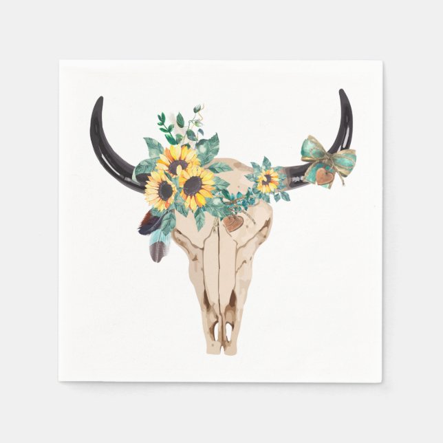 Bull Skull Sunblommor Pappersservett (Framsidan)