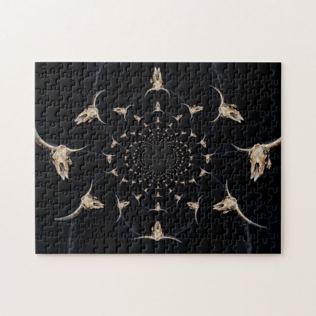 Bull Skull Western Cowboy Abstrakt Land Vintage Pussel (Horisontell)