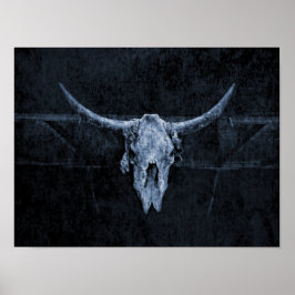 Bull Skull Westerna Land Black and White Rustic Poster