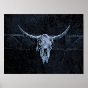 Bull Skull Westerna Land Black and White Rustic Poster