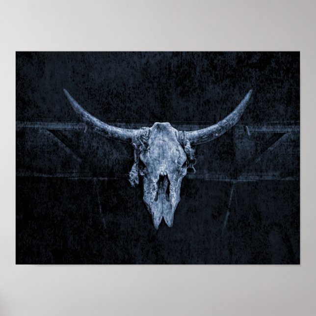 Bull Skull Westerna Land Black and White Rustic Poster (Framsidan)