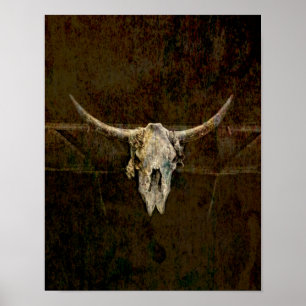 Bull Skull Westerna Land Brown Old Rustic Grunge Poster