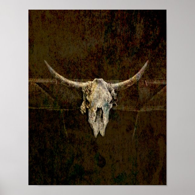 Bull Skull Westerna Land Brown Old Rustic Grunge Poster (Framsidan)
