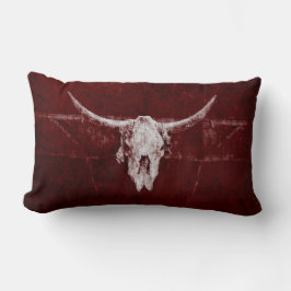 Bull Skull Westerna Land Burgundy Red Old Rustic Lumbarkudde
