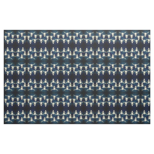 Bull Skull Westerna Land Rustic Indigo Blue Tyg (Fat Quarter)