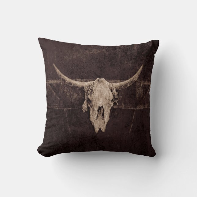 Bull Skull Westernare Land Brown Beige Old Rustic Kudde (Framsida)