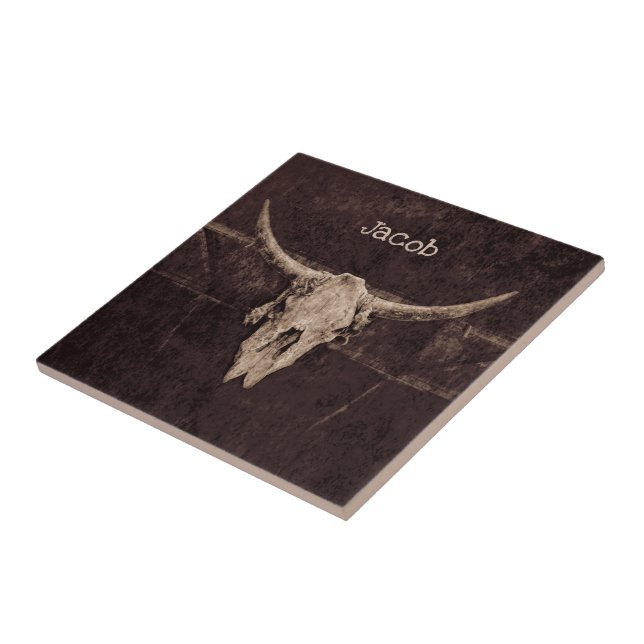Bull Skull Westernare Land Brown Beige Rustic Old Kakelplatta (Sidan)