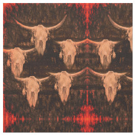 Bull Skull Westernare Land Brown Red Rustic Tyg