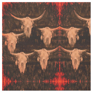 Bull Skull Westernare Land Brown Red Rustic Tyg
