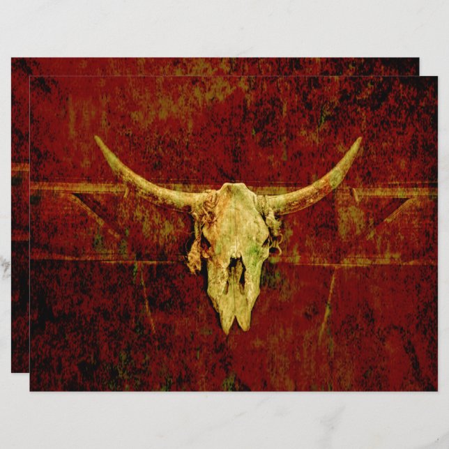 Bull Skull Westernare Land Brown Rustic Grunge Art (Fram/baksida)