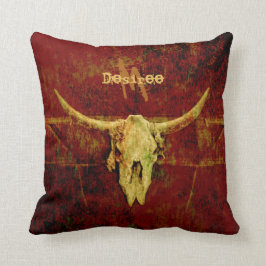 Bull Skull Westernare Land Brown Rustic Monogram Kudde
