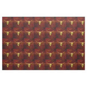 Bull Skull Westernare Land Brown Rustic Mönster Tyg