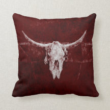 Bull Skull Westernare Land Burgundy Red Rustic