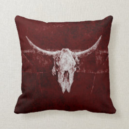 Bull Skull Westernare Land Burgundy Red Rustic Kudde