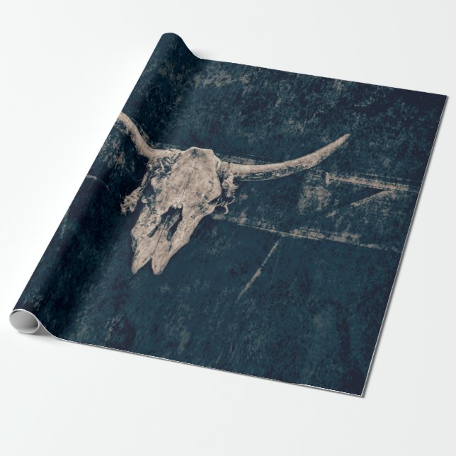 Bull Skull Westernare Land Grått Rustic Old Grunge Presentpapper (Utrullad)