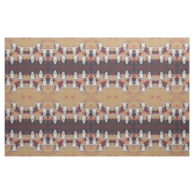 Bull Skull Westernare Rustic Tan Vintage Mönster Tyg (Fat Quarter)