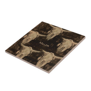 Bull Skull Westernare, rustik Land Brown Sepia Art Kakelplatta