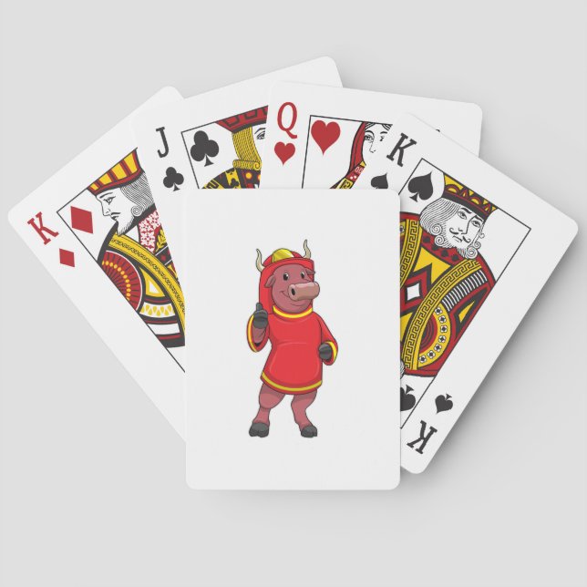 Bull som Firefighter med Helmet Casinokort (Baksidan)