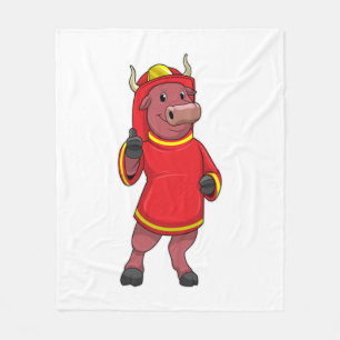 Bull som Firefighter med Helmet Fleecefilt