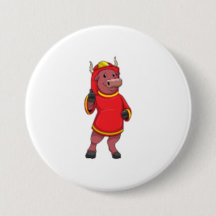 Bull som Firefighter med Helmet Knapp