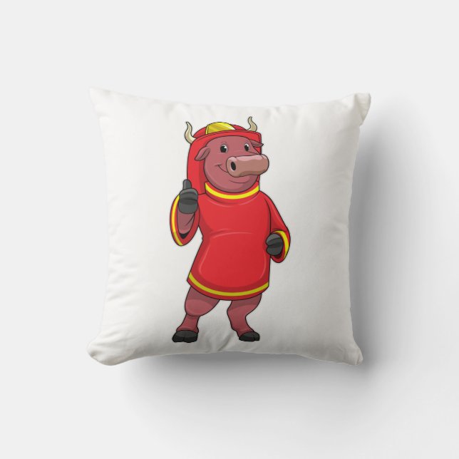 Bull som Firefighter med Helmet Kudde (Framsida)