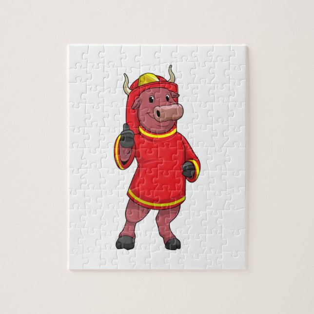 Bull som Firefighter med Helmet Pussel (Vertikal)