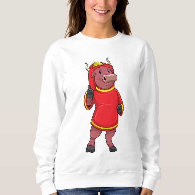 Bull som Firefighter med Helmet T Shirt (Framsida)