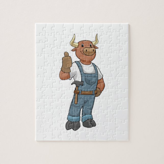 Bull som Handyman med Hammer Pussel (Vertikal)