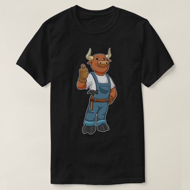 Bull som Handyman med Hammer T Shirt (Design framsida)