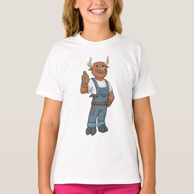 Bull som Handyman med Hammer T Shirt (Framsida)