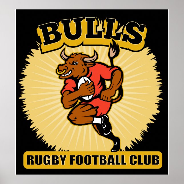 Bull Spelar upp rugby med boll poster (Framsidan)