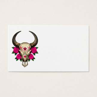 Bull Sugar Skull med Rosa ros Visitkort