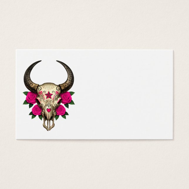 Bull Sugar Skull med Rosa ros Visitkort (Framsidan)